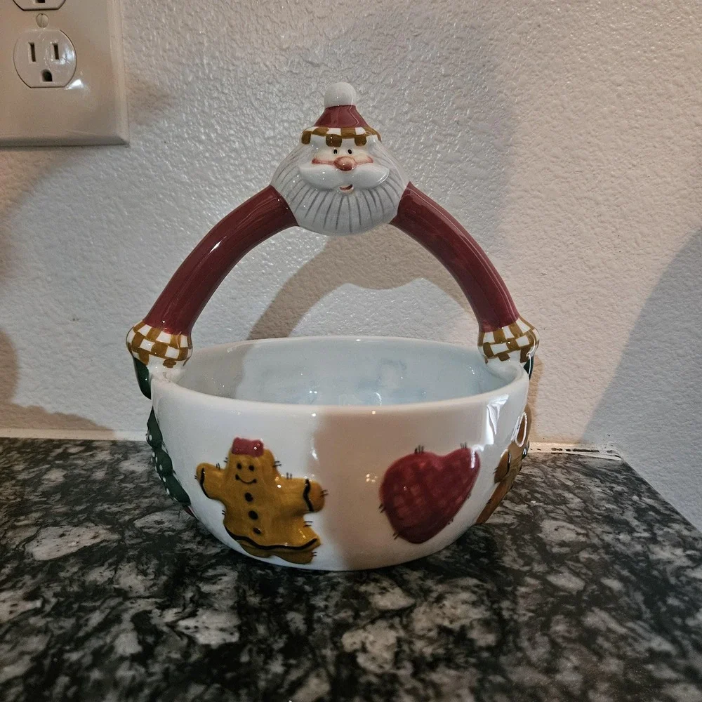 ceramic Santa Claus candy bowl holiday serving‎ dish Palm Tree Co.